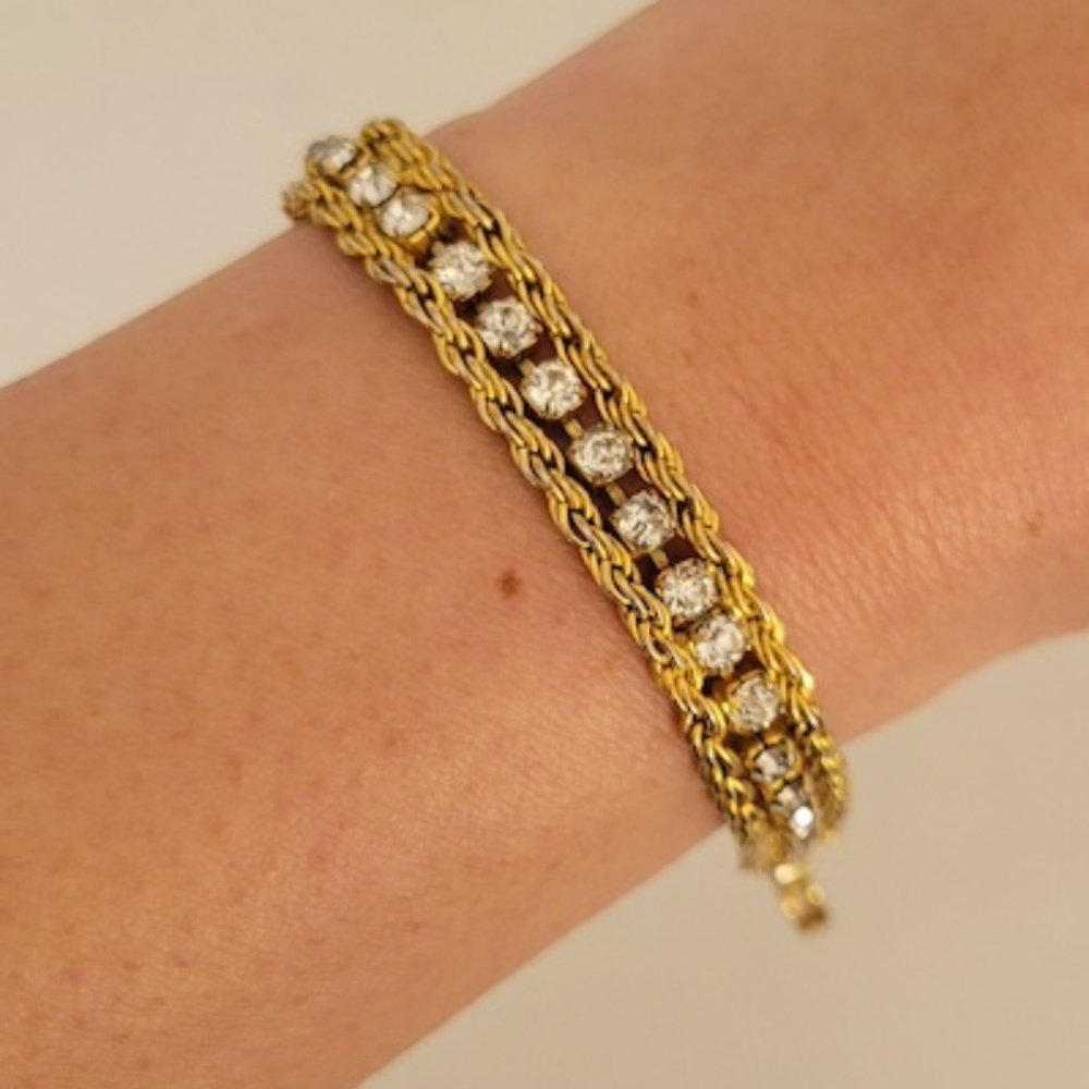 Vintage Gold Tone Rhinestone Tennis Bracelet